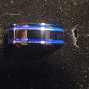 Mens blue and black Titanium Ring
